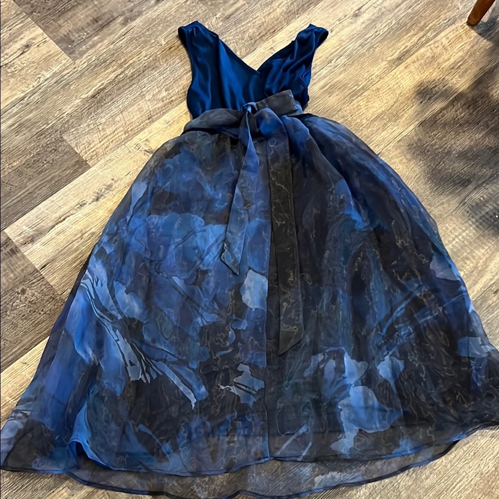 BloomChic Elegant Blue and Black Midi Dress - Picture 9 of 11